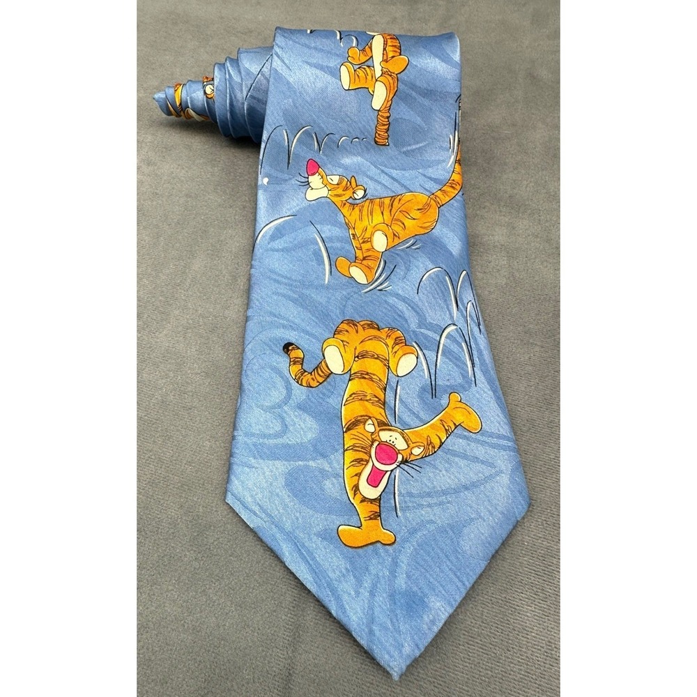 Gold City Tigger Blue Silk Blend Mens Necktie Tie Hand Made Classic Cartoon Fun